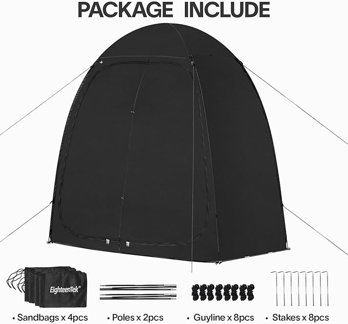 EighteenTek Camping Shower Tent, 2 Rooms with Doors, 83"x43"x80", Black, Portable, Windproof, Pop Up, UV Protection