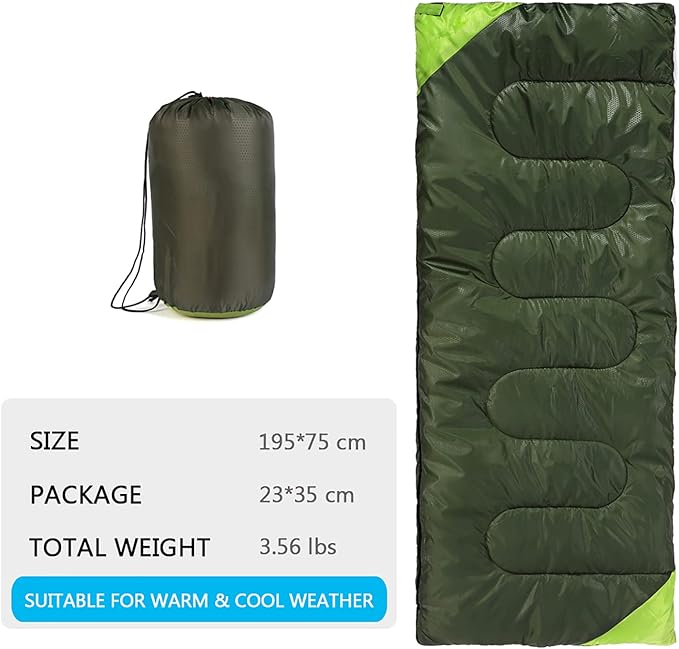 Camping Sleeping Bag for Adults Boys and Girls,Cold and Warm Weather-Summer, Spring, Fall, Lightweight, Waterproof Compact Bag for Camping Gear Equipment, Traveling, and Outdoors