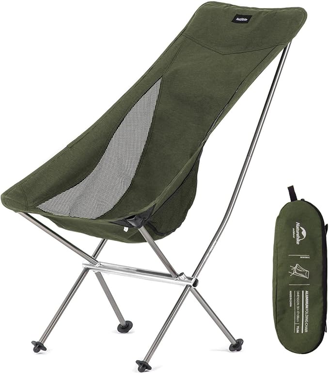 Naturehike Folding Camping Chair, Lightweight High Back Portable Compact Chair, Large Heavy Duty 330lbs for Adults, Hiking Camp Backpacking Festival Travel Beach Picnic Fishing with Storage Bag, Green