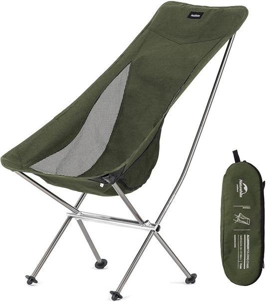 Naturehike Folding Camping Chair, Lightweight High Back Portable Compact Chair, Large Heavy Duty 330lbs for Adults, Hiking Camp Backpacking Festival Travel Beach Picnic Fishing with Storage Bag, Green