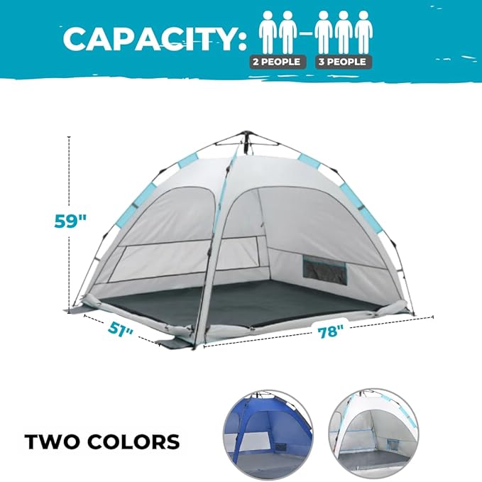 2-Person Pop-Up Camping Tent – Instant Setup, Water-Resistant, Lightweight Dome with Dual Mesh Doors & Extensible Porch – Ideal for Beach, Hiking & Backpacking