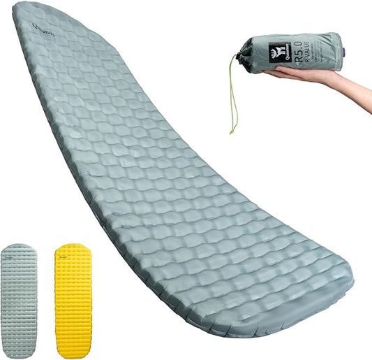 Insulated Inflatable Sleeping Pad 17oz, 5.1R-Value Ultralight Sleeping Pad, Lightweight Sleeping Mat for Camping, Hiking, Backpacking, Camp Mattress Pad