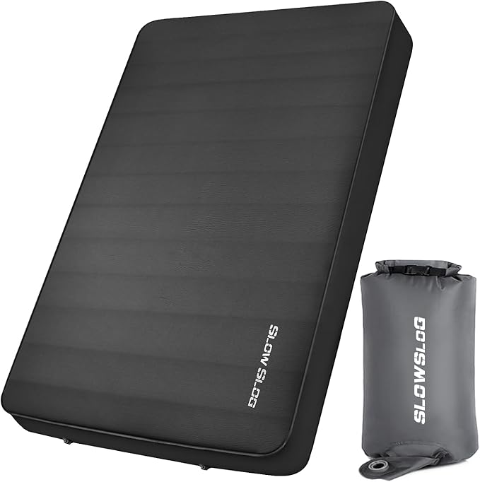 Self-Inflating Camping Mattress Pad 2 Person, 4in Thick Foam Sleeping Pad for Tent Camping, 4-Season Double Sleeping Pad with Pump Sack, Black