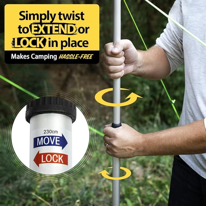 Everbeam Adjustable Tarp Poles - Extend to 92" - Portable & Lightweight, Ideal for Awning, Tent Fly - Includes Guy Lines, Stakes, Carry Bag