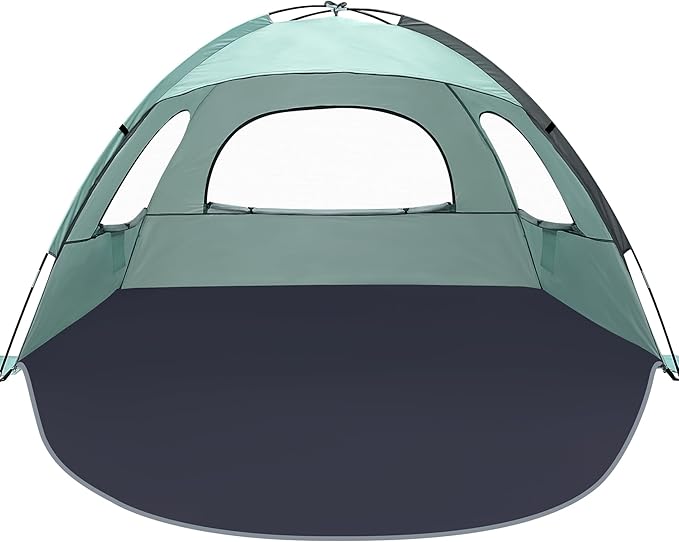 NXONE Beach Tent Sun Shade Shelter for 4 Person with UV Protection, Extended Floor, 3 Mesh Roll Up Windows & 8.5mm Fiberglass Rods丨Carry Bag Included (Mint Green)