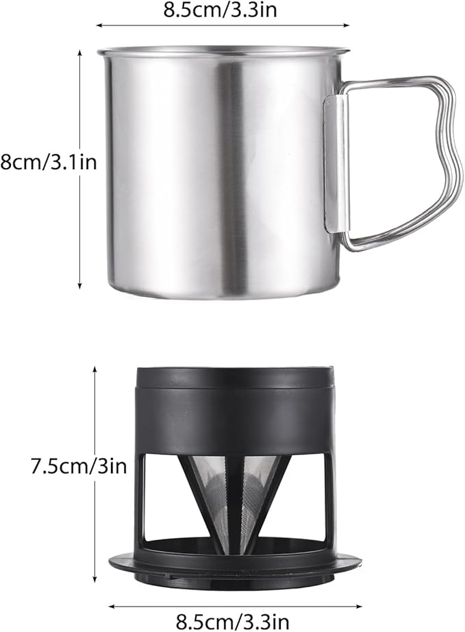 Camping Mug with Coffee Dripper, 6.8oz Stainless Steel Camping Mug Cup with Foldable Handle & Reusable Coffee Filter, Portable Camp Cookware for Outdoor Backpacking