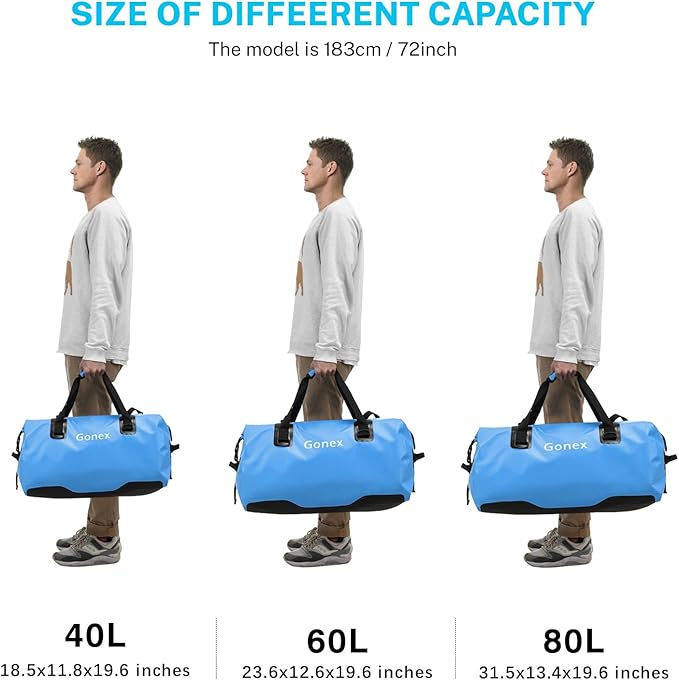 Gonex 40L 60L 80L Extra Large Waterproof Duffle Travel Dry Duffel Bag Heavy Duty Bag with Durable Straps & Handles for Kayaking Paddleboarding Boating Rafting Fishing