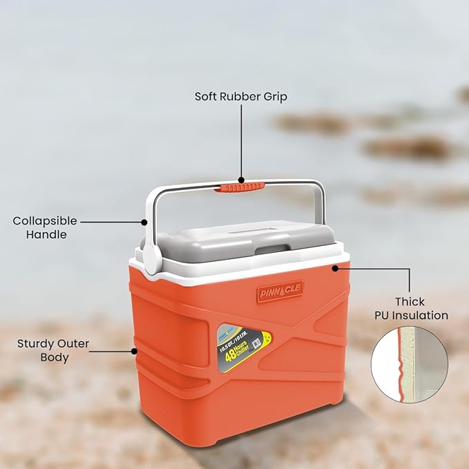 Pinnacle 10 Liter Insulated Cooler Lunch Box -Portable Camping/Picnic Hard Cooler –Coolbox Keeps Cool for 48 hrs. with Ice Retention–Heavy Duty Cooler for Beach, Grill, Travel,Tailgating,Small