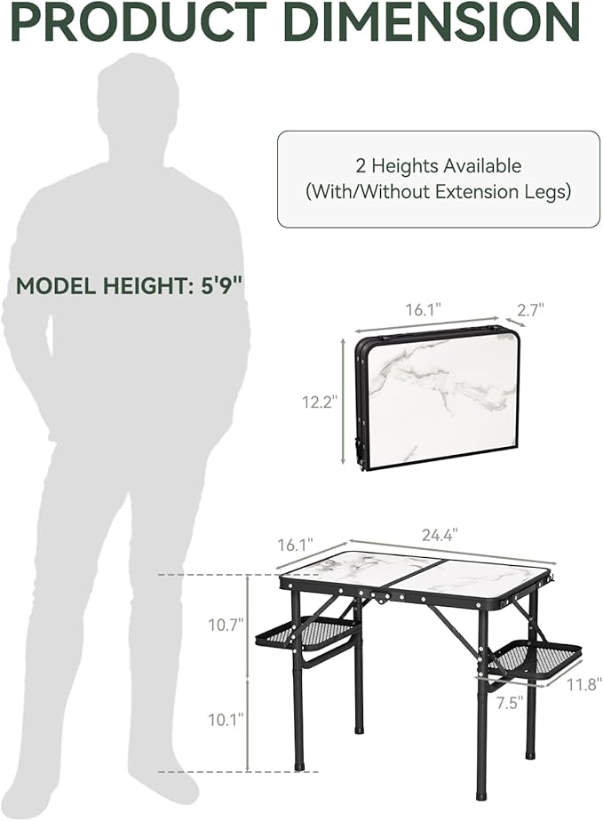 Titanker Folding Camping Table Small 2ft, Small Camp Table Portable with 50% Extra Space, Folding Picnic Table, Portable Beach Tables, Car Camping Essentials, Aluminum Light & Solid