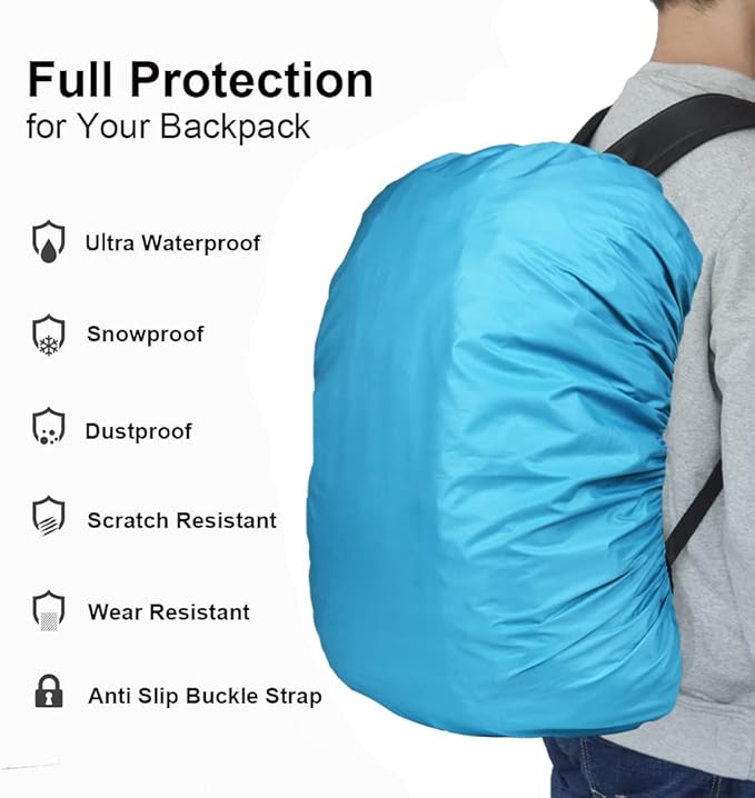 Waterproof Backpack Rain Cover with Anti Slip Buckle Strap for Camping, Hiking, Traveling, Hunting, Biking, 15-80L