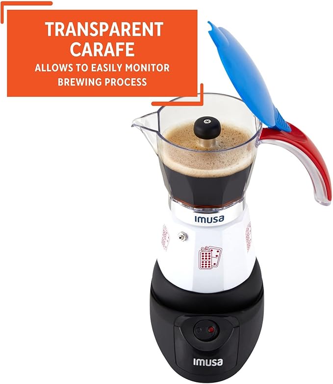 Imusa Special Edition Electric Cuba/Domino themed Espresso Maker, 3 or 6 Cups, White, Red, Blue