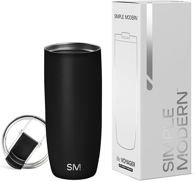 Simple Modern Travel Coffee Mug Tumbler with Flip Lid | Reusable Insulated Stainless Steel Cold Brew Iced Coffee Cup Thermos | Gifts for Women Men Him Her | Voyager Collection | 20oz | Midnight Black