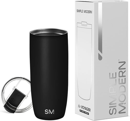 Simple Modern Travel Coffee Mug Tumbler with Flip Lid | Reusable Insulated Stainless Steel Cold Brew Iced Coffee Cup Thermos | Gifts for Women Men Him Her | Voyager Collection | 20oz | Midnight Black