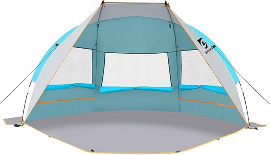 Beach Tent 2-3 Person Sun Shelter UPF 50+ with Extended Waterproof Pe Floor & 3 Mesh Roll Up Windows Fits, Portable Beach Shade Easy Setup for Outdoor Camping, Indoor, Fishing, Yard. (Blue)