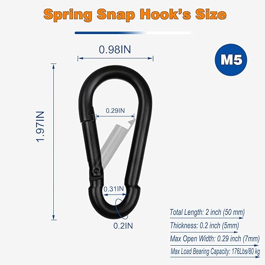 Small Carabiner Clip,15Pcs 2Inch Black Carabiners Clips M5 Alloy Steel Spring Snap Hook,Locking Carribenares for Climbing Hiking Camping Fishing…