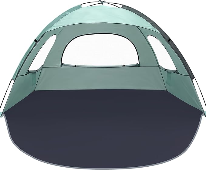 NXONE Beach Tent Sun Shade Shelter for 6 Person with UV Protection, Extended Floor, 3 Mesh Roll Up Windows & 8.5mm Fiberglass Rods丨Carry Bag Included (Mint Green)