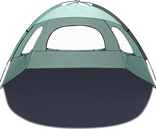 NXONE Beach Tent Sun Shade Shelter for 6 Person with UV Protection, Extended Floor, 3 Mesh Roll Up Windows & 8.5mm Fiberglass Rods丨Carry Bag Included (Mint Green)