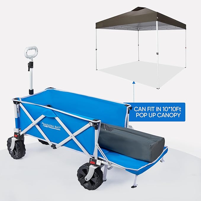 300lbs Extra Long 49" L Beach Wagon with Big Wheels for Sand, Collapsible Utility Beach Cart Heavy Duty Folding Wagon,Ideal for Outdoor Sand Camping Garden Pet