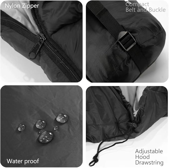 Rectangular Heated Sleeping Bag Envelope Style 5pcs Multi USB Power Support Heating Pads, Operated with Battery Power Bank or Other USB Power Supplies, Envelope-Black-3D Heating