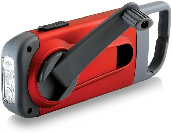 Eton American Red Cross Crank-Powered Clipray Clip-On Flashlight & Smartphone Charger, Hand Crank, Cherry Red, Commitment to Preparedness