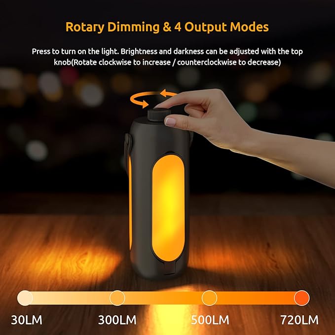 Camping Lantern 720LM with Flashlight Design, 10000mAh Rechargeable LED Camping Lamp, 11H Run Time, Deployable Lampshade Multifunctional Camping Light for Hurricane, Emergency, Travel-Grey