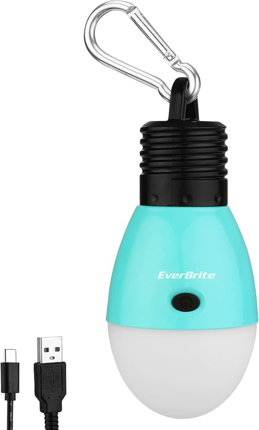 EverBrite Rechargeable Camping Light, Portable Tent Lantern, 3 Lighting Modes, Hanging Tent Light Bulbs with Clip Hook for Hiking, Fishing, Backpacking, Emergency and More-Blue