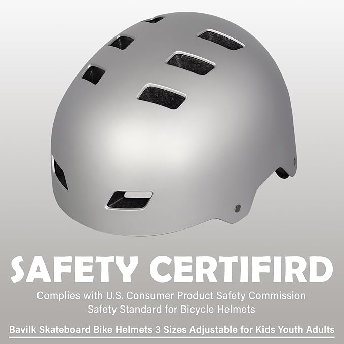 Bike Helmet 3 Sizes for Teenager Kids Youth Adults,Bavilk Skateboard Helmet Adjustable Multi-Sport Bicycle Cycling Scooter Roller Skate Inline Skating Rollerblading for Girls Boys Women Men Teen
