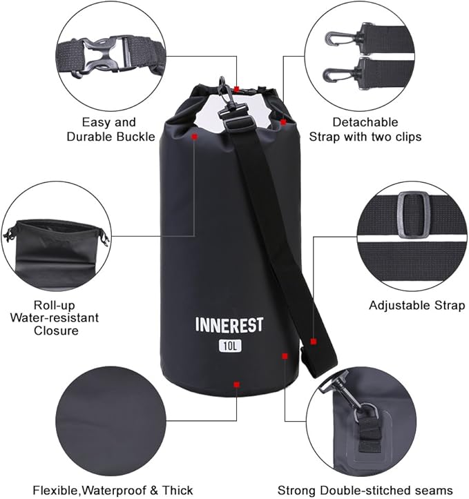 Waterproof Dry Bag Lightweight Sack for Outdoor Water Recreation Beach Boating Camping Fishing Kayaking with a Waterproof phone pouch (Glossy Red, 10L)