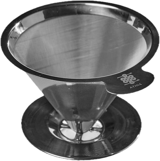 ATHIA Silver Stainless Steel Reusable Coffee Filter, Pour Over Cone Dripper with Fine Mesh, Paperless & Eco-Friendly Design, Fits Most Mugs, Carafes & Coffee Makers (Silver, Standard)