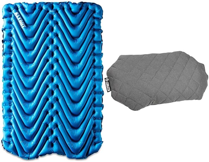 Klymit Insulated Double V Sleeping Pad and Luxe Travel Pillow Bundle