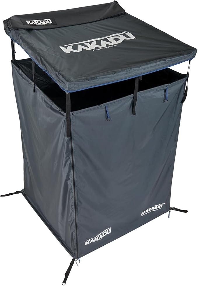 Kakadu Outback Shower Vehicle Tent, Camping Privacy Shelter, Bathroom Tent for Cars – with Roof, LED Light, BlockOut® Technology, Towel Rod, Storage System