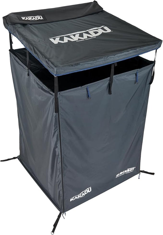 Kakadu Outback Shower Vehicle Tent, Camping Privacy Shelter, Bathroom Tent for Cars – with Roof, LED Light, BlockOut® Technology, Towel Rod, Storage System