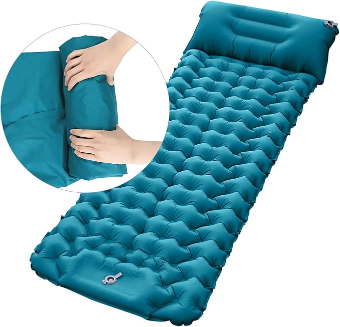 Moisture-Proof & Waterproof Portable Air Mattress for Hiking/Camping/Picnic, Nylon Connectable Outdoor Air Cushion Sleeping Pad for Sightseeing/Backpacking/Trekking (Blue)