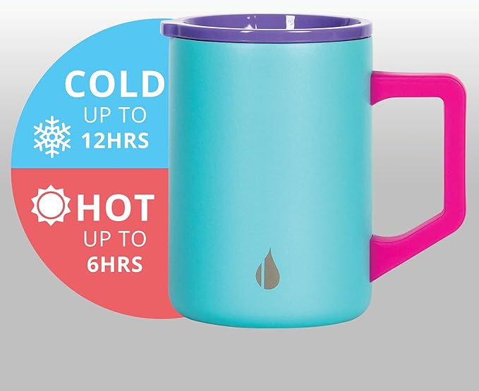 Elemental Insulated Coffee Mug - Triple-Wall Stainless Steel Summit Travel Cup for Hot and Cold Drinks - Thermal Coffee Mug with Lid and Handle for Camping, Office & Trave 16oz - Blue Tie Dye