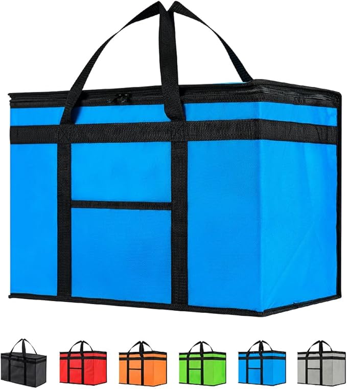 NZ home XXL Insulated Cooler Bag and Food Warmer for Delivery & Grocery Shopping with Zippered Top, Blue (1 pack)