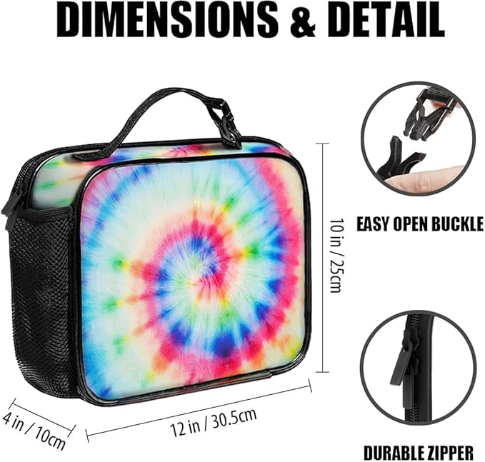 Tie Dye Lunch Bag Reusable Insulated Lunch Box Keep Food Cooler Thermal Lunch Tote for Women Men