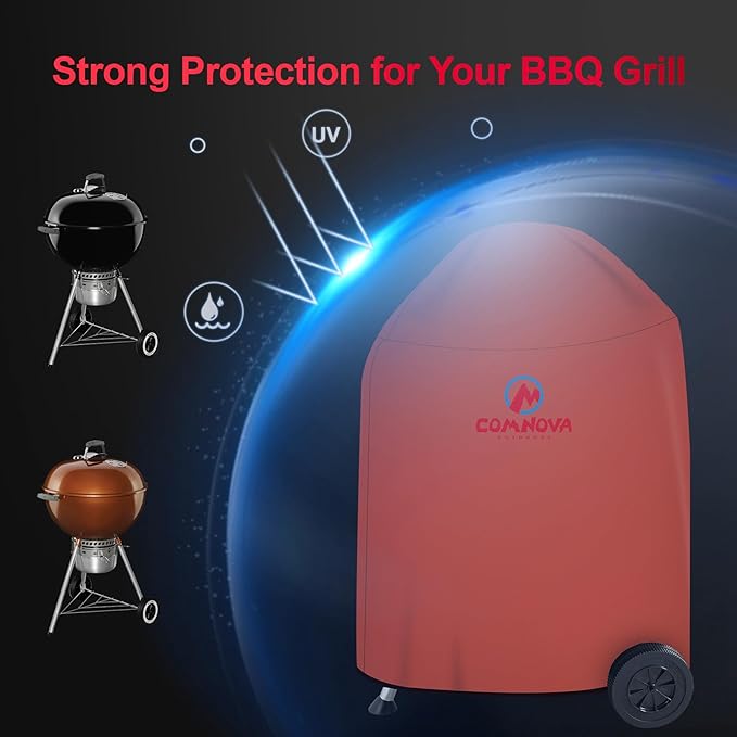 Comnova Charcoal Kettle Grill Cover - Heavy Duty Waterproof BBQ Cover for 18 Inch Weber Original Charcoal Kettle, Cuisinart and More