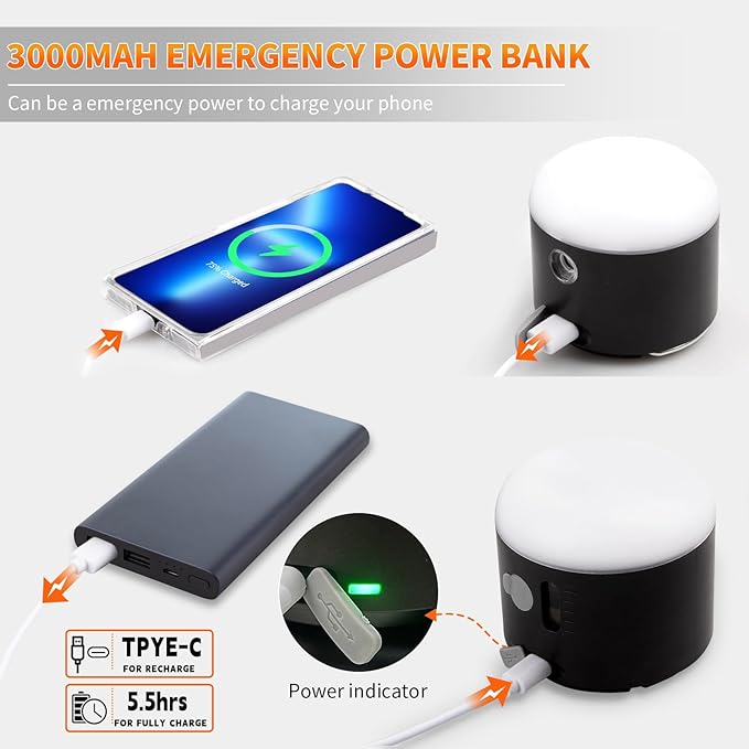 LED Camping Lantern Rechargeable 800LM, 3000mAh Up to 80H Running Time Camping Tent Light, with Fan, 4 Light Modes, Misting Feature & Magnetic Base, for Outdoor Camping, Power Outages