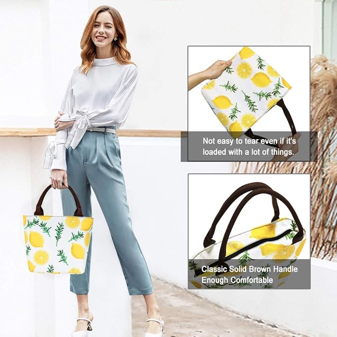 E-Clover Lunch Box for Women Insulated Lunch Bags Cute Lunchbox Cooler Bag for Office Work Picnic Beach Lemon Gifts Hawaii Yellow White