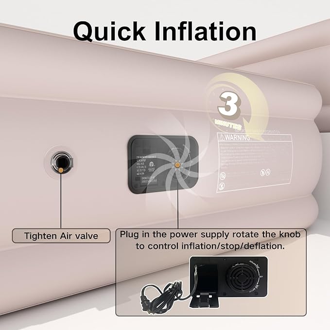 Twin Air Mattress with Built in Pump, Single Air Bed with Portable Storage Bag, 18'' Blow up Mattress Suitable for Home and Guests, Top Flocking, 18" Twin Khaki