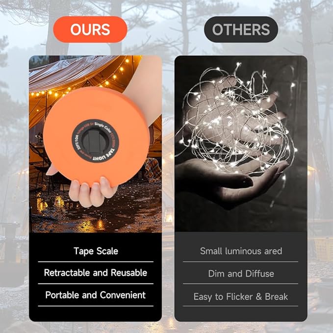 Camping Lights String,Tape Tent Lights RGB with 100 Modes Music Sync Color Changing APP Control Waterproof 13/26 FT ,Led Camping Lantern Retractable for Emergency Yard Camping Decoration (26 Ft)