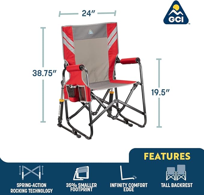 GCI Outdoor Stowaway Rocker - Varsity Gray/White