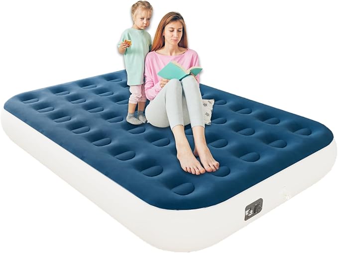 Full Air Mattress with Built in Pump,10" Blow up Air Bed, 2 Mins Quick Self-Inflation/Deflation, Foldable Inflatable Mattress for Home/Travel, 10'' Full Blue