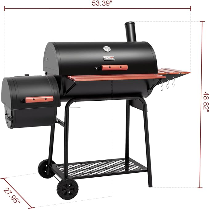 Royal Gourmet CC1830W 30-Inch Charcoal Grill with Offset Smoker and Wood-Painted Side Table, Outdoor Smoker Grill with 811 Sq. In. Cooking Area for Outdoor Barbecue Event, Black