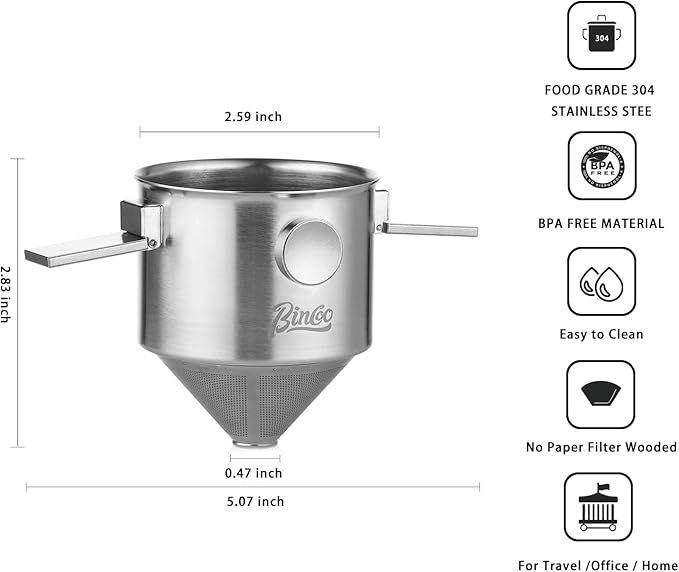 Bincoo Pour Over Coffee Dripper, Portable Stainless Steel Reusable Coffee Filter, Mini Collapsible Paperless Single Serve 1-2 Cup Coffee Dripper Cup Easy To Clean For Travel Camping Offices