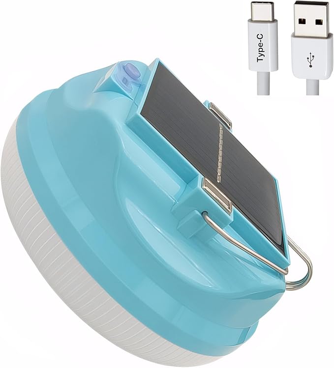 Multi-Functional Emergency LED Light Bulb with USB Charging, Capable to Recharge Mobile Devices , Ideal for Power Outage, Tent Camping, Fishing (Blue-Solar-R145mm)