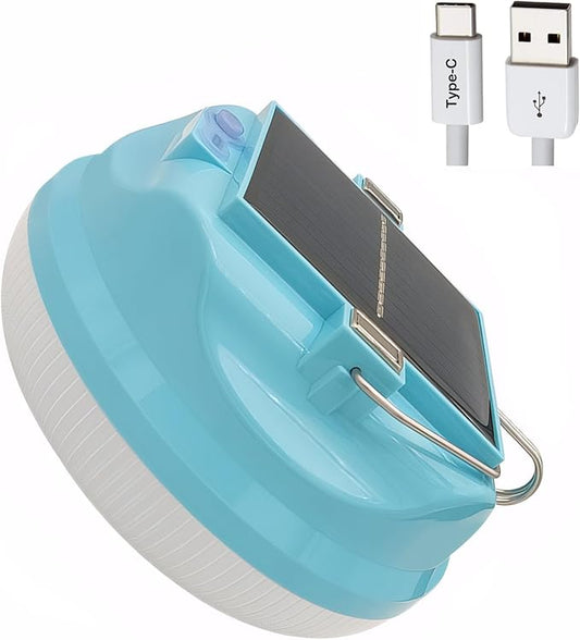 Multi-Functional Emergency LED Light Bulb with USB Charging, Capable to Recharge Mobile Devices , Ideal for Power Outage, Tent Camping, Fishing (Blue-Solar-R145mm)