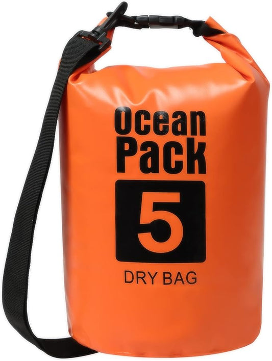 YDYJKI Floating Waterproof Dry Bag for Travel 5L/10L/20L/30L, Roll Top Sack Keeps Gear Dry for Kayaking, Rafting, Boating, Swimming, Camping, Hiking, Beach, Fishing (Orange, 5L)