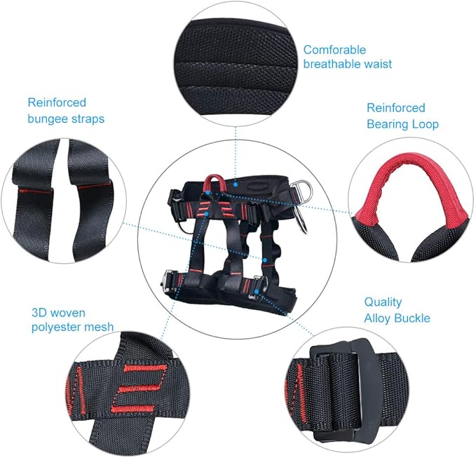 X XBEN Climbing Harness, Protect Waist Safety Harness Gear, Wider Half Body Harness for Roofing Fire Rescuing Rock Climbing Rappelling Tree Climb Red