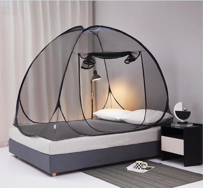 Mengersi Pop Up Mosquito Net for Bed,Portable Folding Mosquito Net Tent with Net Bottom for Baby Adults Camping Travel(Black,Full/Queen)